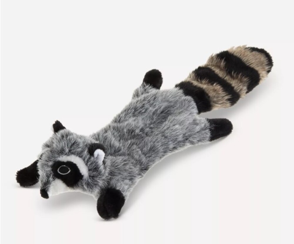 Joyhound Crazy Comfy Realistic Raccoon Flattie Dog Toy - Crinkle, Squeaker 24 IN